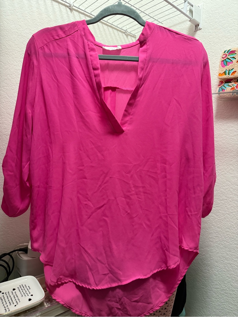 Lush Hot Pink V-Neck Tunic Blouse